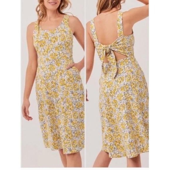Pact Dresses & Skirts - Pact Reverie Yellow Floral Sleeveless Jolene Tie Back Midi Sundress Sz S Organic